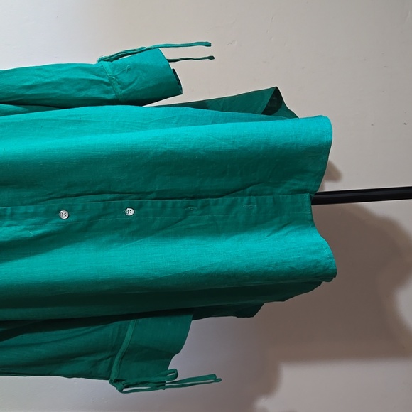 NWT Ashley Stewart Green Button Front V-Neck Shirt Size 16 Tie Wide Cuff Hi-Low - Picture 3 of 9
